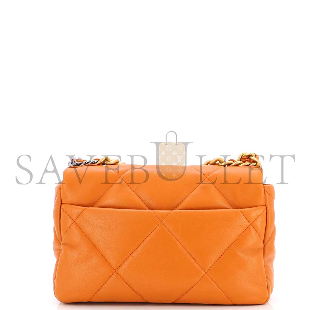 CHANEL 19 FLAP SMALL ORANGE BROWN LAMBSKIN AS1160 (26*16*9cm)